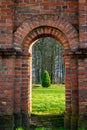 Old Catholic Church red brick gates in city Akniste, Latvia. Closeup Royalty Free Stock Photo