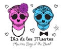 Old Catrina woman and man with make up of sugar skull. Dia de los muertos. Mexican Day of the dead. Vector illustration Royalty Free Stock Photo