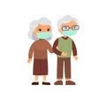 Old caucasian couple in medical masks. Senior couple walking together.