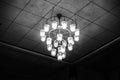 Old ceiling light lantern in the dark room black and white Royalty Free Stock Photo
