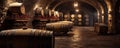Old cellar with wine wooden barrels. copy space Royalty Free Stock Photo