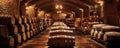 Old cellar with wine wooden barrels. copy space Royalty Free Stock Photo