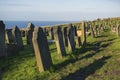 Old cemetary church graveyard with headstones Royalty Free Stock Photo