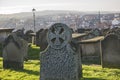 Old cemetary church graveyard with headstones Royalty Free Stock Photo