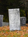 Old cemetery gravestone covered in Autumn leaves Royalty Free Stock Photo