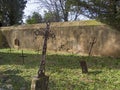 Old cemetery in Bolgheri, Tuscany, Italy. Known as Cimitero di Nonna Lucia. Ancient iron crosses mark graves. Royalty Free Stock Photo