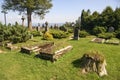 Old cemetery in front of Medieval Norwegian stave wooden church Vang or Wang in Karpacz, Poland