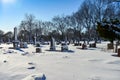 Old Cemetery with snow covered tomb stones