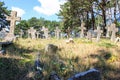old cemetery with stone crosses