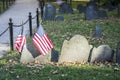 Old cemetery with US flags in Boston, USA Royalty Free Stock Photo