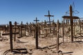 An old cemetery with wooden crosses near the abandoned towm of Pampa Union, in the Atacama Desert, Chile Royalty Free Stock Photo