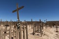 An old cemetery with wooden crosses near the abandoned towm of Pampa Union, in the Atacama Desert, Chile Royalty Free Stock Photo