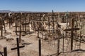 An old cemetery with wooden crosses near the abandoned towm of Pampa Union, in the Atacama Desert, Chile Royalty Free Stock Photo