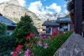 Old center of Courmayeur with a view of Mont Blanc - Valle d`Aosta - Italy