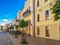 Old center of Grodno. Beautiful pedestrian Sovetskaya street in old city. Sunny summer day. Grodno, Belarus