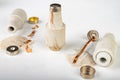 Old ceramic electric fuse. Blown and badly repaired security for energy Royalty Free Stock Photo