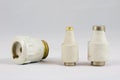 Old ceramic electric fuses on white isolated background Royalty Free Stock Photo