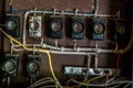 Old ceramic fuse panel in a abandoned building Royalty Free Stock Photo