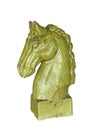 Old ceramic horse chess pieces on white background