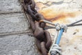 Old chain for boat anchors on the coast Royalty Free Stock Photo