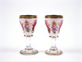 Old Chalices glass english style ,pink flower Twas the night water goblets isolated on white background Royalty Free Stock Photo