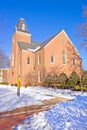 Old chapel on a college campus in winter vertical Royalty Free Stock Photo