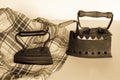 old charcoal irons. Vintage items Royalty Free Stock Photo