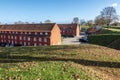 Old charming red soldiers barrack buildings