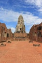 Old chedi, Wat Ratchaburana, archaeological site, ancient architecture Ancient temple in the Ayutthaya period in Thailand. Royalty Free Stock Photo