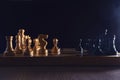 Old chess board with figures from the Soviet Union era on a black background. Chess debut Sicilian defense Royalty Free Stock Photo