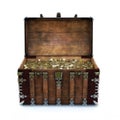 Old chest filled with gold coins on an isolated white background. Royalty Free Stock Photo