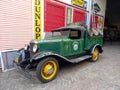 Old 1930 Chevrolet AD Universal beer barrel delivery pickup truck. Fileteado artwork. Cobblestones