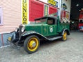 Old 1930 Chevrolet AD Universal beer barrel delivery pickup truck. Fileteado artwork. Cobblestones