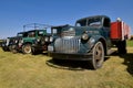 Old Chevrolet, International and Ford trucks in a line