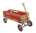 Old child's wooden wagon isolated.