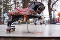 Russia. Penza. An empty horse on an old children`s carousel in the Park Royalty Free Stock Photo