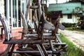 Old children`s wooden swing horse Royalty Free Stock Photo