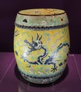 Old China Ming Dynasty Jiajing Ceramic Vase Antique Porcelain Yellow Dragon Drum Stool Flower Clouds Porcelana Floral Delft Azul