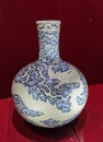 Old China Ming Dynasty Yongle Ceramic Antique Porcelain Flower Vases Blue-and-white Globular Vase Dragon Ocean Design Arts Crafts