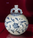 Old China Ming Dynasty Yongle Ceramic Antique Porcelain Flower Vases Blue-and-white Moon Flask Ruyi-shaped Handles Camellia Sprays
