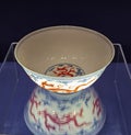 Old China Ming Dynasty Zhengtong Tianshun Ceramic Antique Porcelain Blue-and-white Bowl Iron-Red Glazed Dragon Cloud Design Crafts