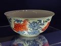 Old China Ming Dynasty Zhengtong Tianshun Ceramic Antique Porcelain Blue-and-white Bowl Iron-Red Glazed Fish Lotus Azul Porcelana