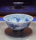 Old China Ming Dynasty Zhengtong Tianshun Ceramic Antique Porcelain Blue-and-white Bowl Mythical Animal Sea Water Design Prato