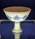 Old China Ming Dynasty Zhengtong Tianshun Ceramic Antique Porcelain Blue-and-white Stem Cup Clouds Treasures Design Azul Copo