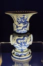 Old China Ming Dynasty Zhengtong Tianshun Ceramic Antique Porcelain Blue-and-white Zun Vase Dragon Clouds Design Crafts Azul Vase