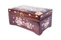 Old chinese chest box isolated on white background. Old chinese treasure wooden box isolated Royalty Free Stock Photo