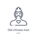Old chinese man icon from people outline collection. Thin line old chinese man icon isolated on white background Royalty Free Stock Photo