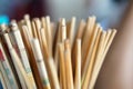 Old chinese wooden chopsticks at restaurant Royalty Free Stock Photo