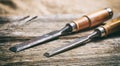 Old chisels on a wooden background Royalty Free Stock Photo