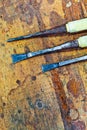 Old chisels in Workbench Royalty Free Stock Photo